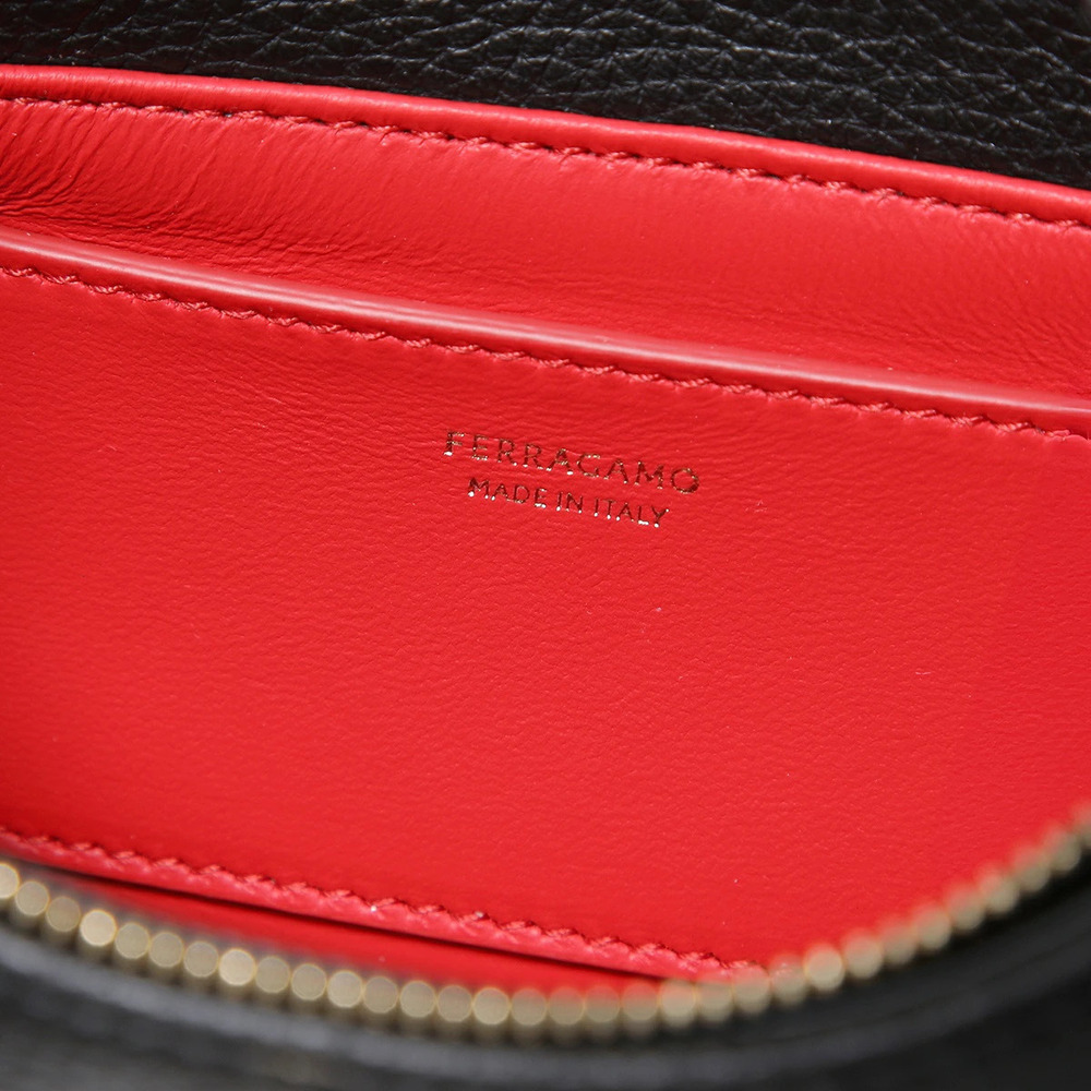 Salvatore Ferragamo Handbag Gancini Metal Leather Tote Bag Nero Black FLAME RED - Picture 8 of 8